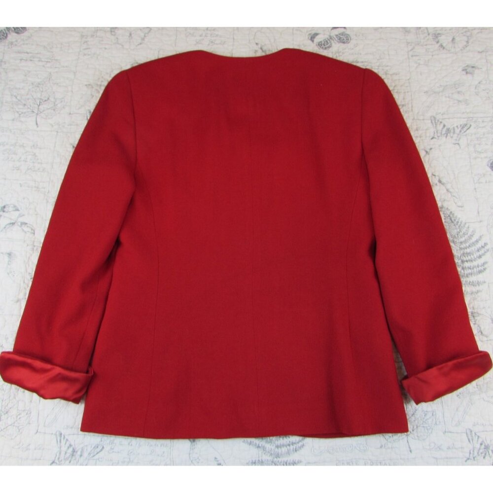 Vtg Christian Dior Women's Red Skirt Suit Skirt and Collarless Blazer Suit Sz 4 - Picture 8 of 10